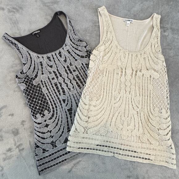 Express Women's Lace Front Tanktop size XS Charcoal And Ivory Set Of 2 XS - Picture 2 of 9